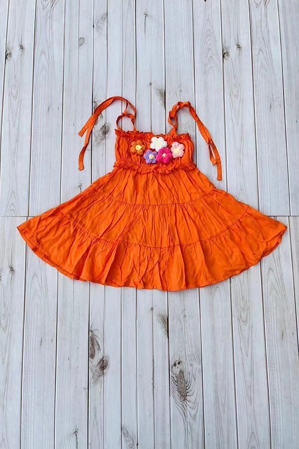 Shop knitted flower embroidery orange rayon girls dress DLH2884 (A2S2)