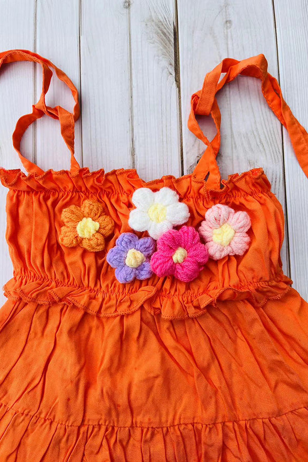 Shop knitted flower embroidery orange rayon girls dress DLH2884 (A2S2)