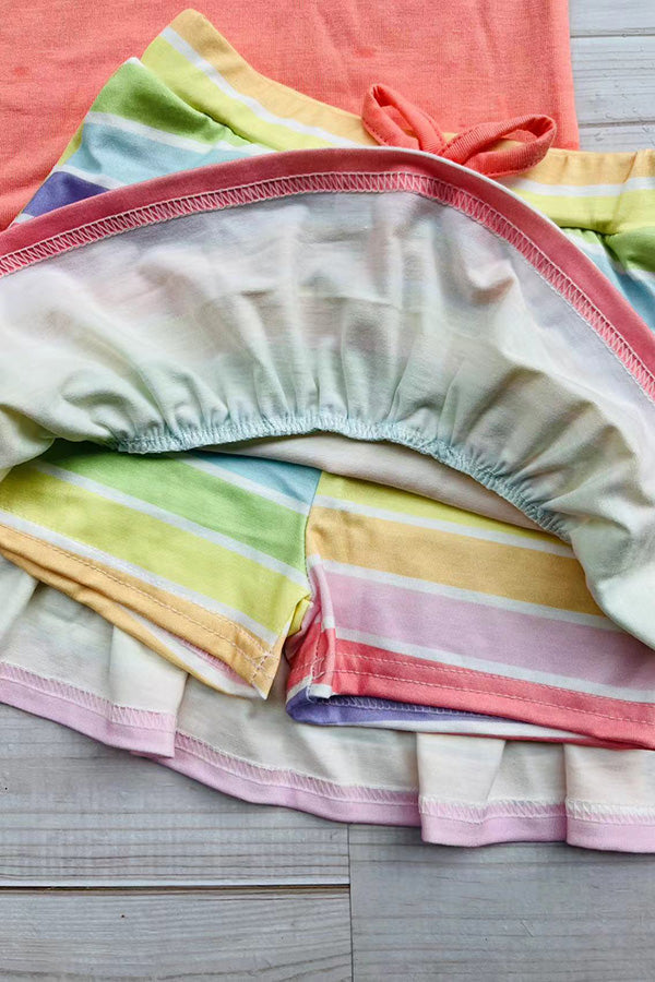 Buy Coral flutter short sleeves top & striped shorts 2pc girls sets DLH2879 (A4S1)