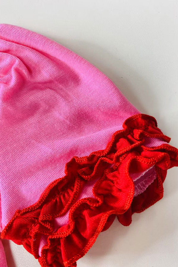 Back to school pink short sleeve top & apples printed skirt 2pcs girls sets DLH2850 (A4S1)