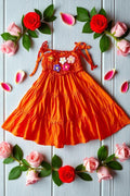Shop knitted flower embroidery orange rayon girls dress DLH2884 (A2S2)