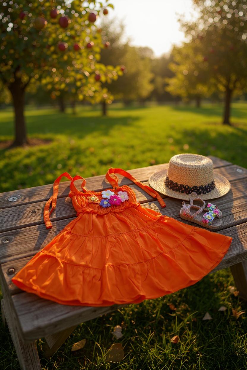 Shop knitted flower embroidery orange rayon girls dress DLH2884 (A2S2)