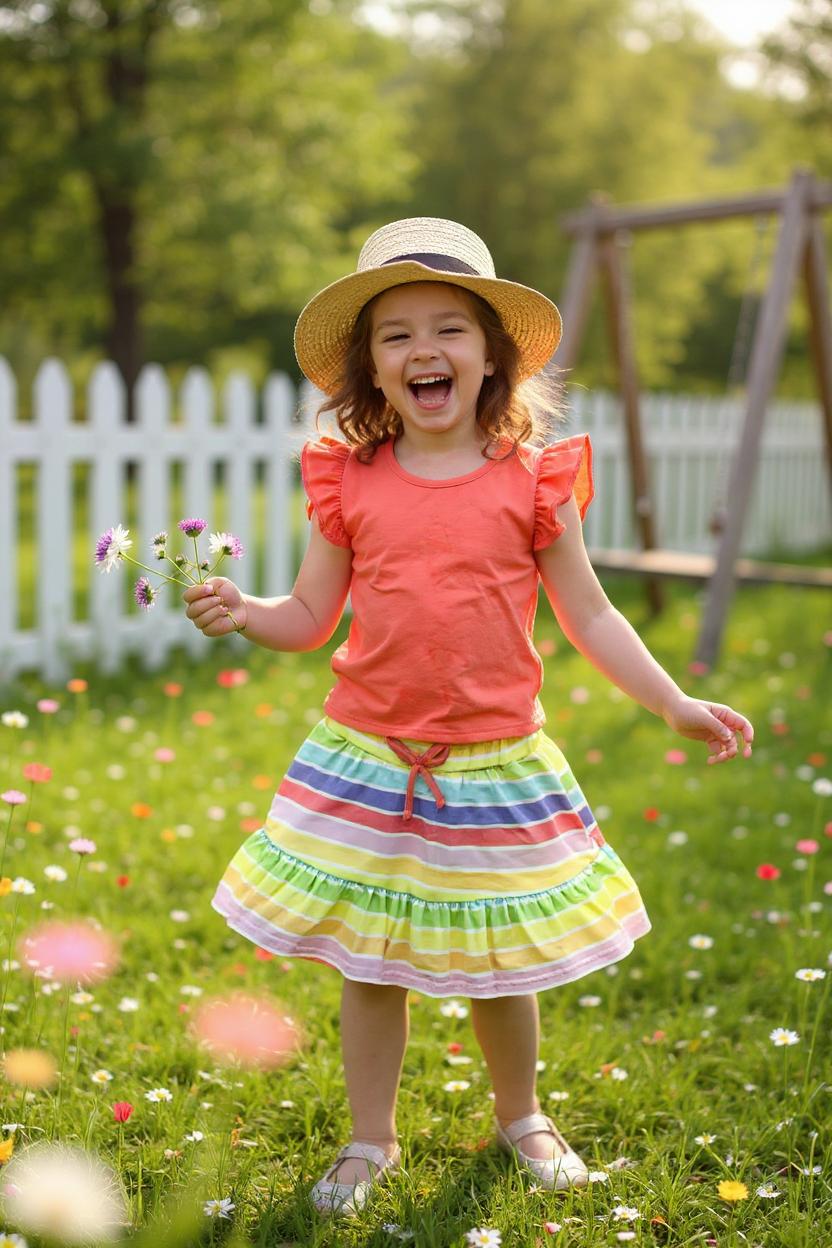 Buy Coral flutter short sleeves top & striped shorts 2pc girls sets DLH2879 (A4S1)